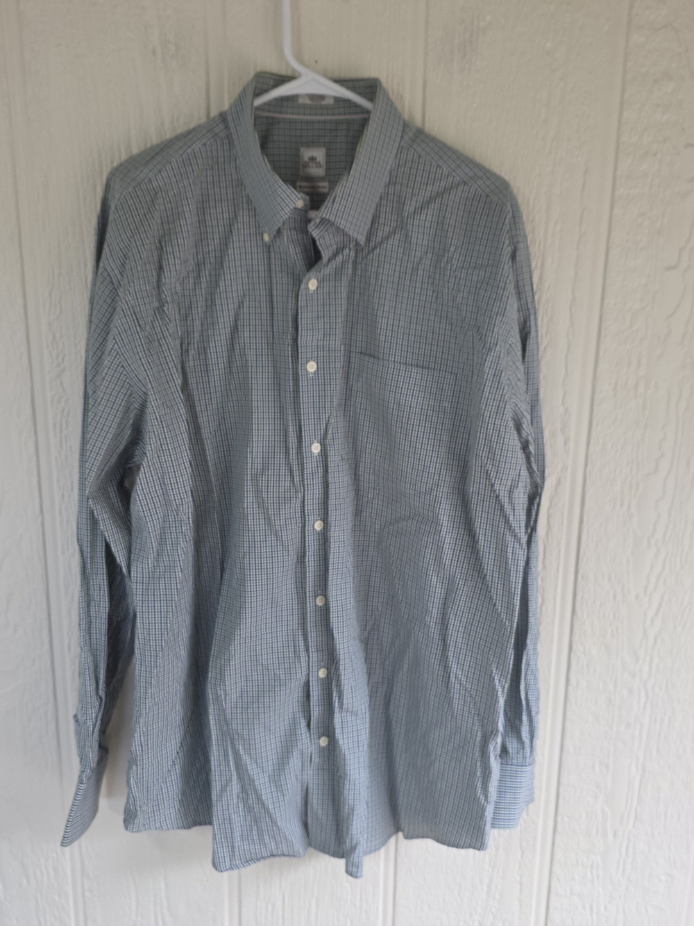 Men's Peter Millar Light Blue/Green Micro-Check Button-Down Shirt, Size XL